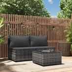 vidaXL 3-delige Loungeset met kussens poly rattan grijs, Tuin en Terras, Tuinsets en Loungesets, Verzenden, Nieuw, Rotan, Loungeset