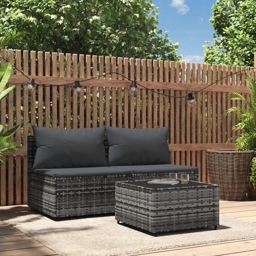 vidaXL 3-delige Loungeset met kussens poly rattan grijs, Tuin en Terras, Tuinsets en Loungesets, Loungeset, Nieuw, Rotan, Verzenden