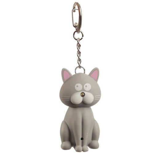 Sleutelhanger - Kat Lichtgrijs - Led Lampje & Miauw Geluid -, Verzamelen, Sleutelhangers, Nieuw, Ophalen of Verzenden