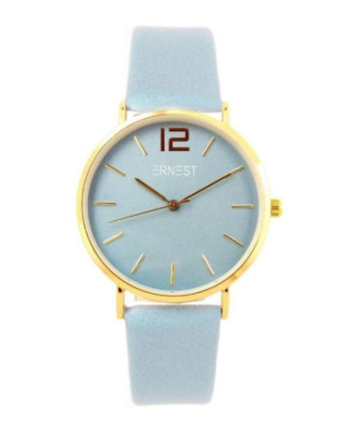 Ernest horloge - Lichtblauw goudkleurig, Sieraden, Tassen en Uiterlijk, Horloges | Dames, Kunststof, Nieuw, Staal, Overige merken