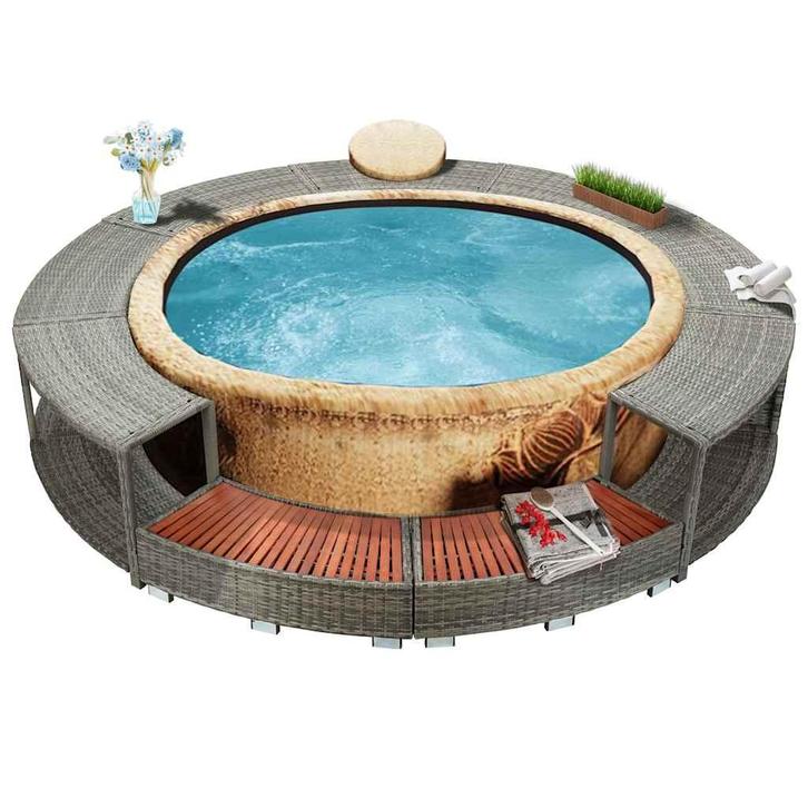 vidaXL Hottub-ombouw poly rattan grijs, Tuin en Terras, Zwembad-toebehoren, Nieuw, Verzenden