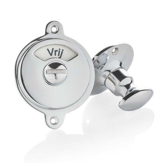 WC slot draaiknop vrij-bezet glanzend nikkel rond rozet -..., Doe-het-zelf en Verbouw, Hang- en Sluitwerk, Slot, Nieuw, Koper of Messing