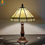 Tiffany Stijl Tafellamp – 22 cm Glas en Vintage Bronzen Voet, Huis en Inrichting, Lampen | Tafellampen, Verzenden, Nieuw