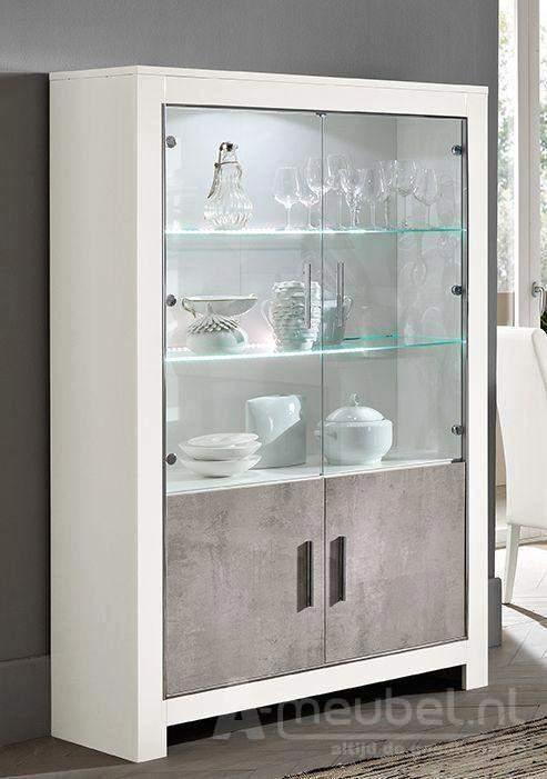 Vitrinekast Marknesse Wit/Marmer - vitrinekasten, Huis en Inrichting, Kasten | Buffetkasten, Nieuw, Overige materialen