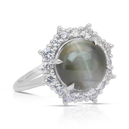 Ring - 18 karaat Witgoud - 6.71ct. tw. Kattenoog, Sieraden, Tassen en Uiterlijk, Ringen