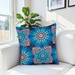 Afrikaans kussen | Blauwe kristal bloemen - Sierkussen 45x45, Ophalen of Verzenden, Nieuw