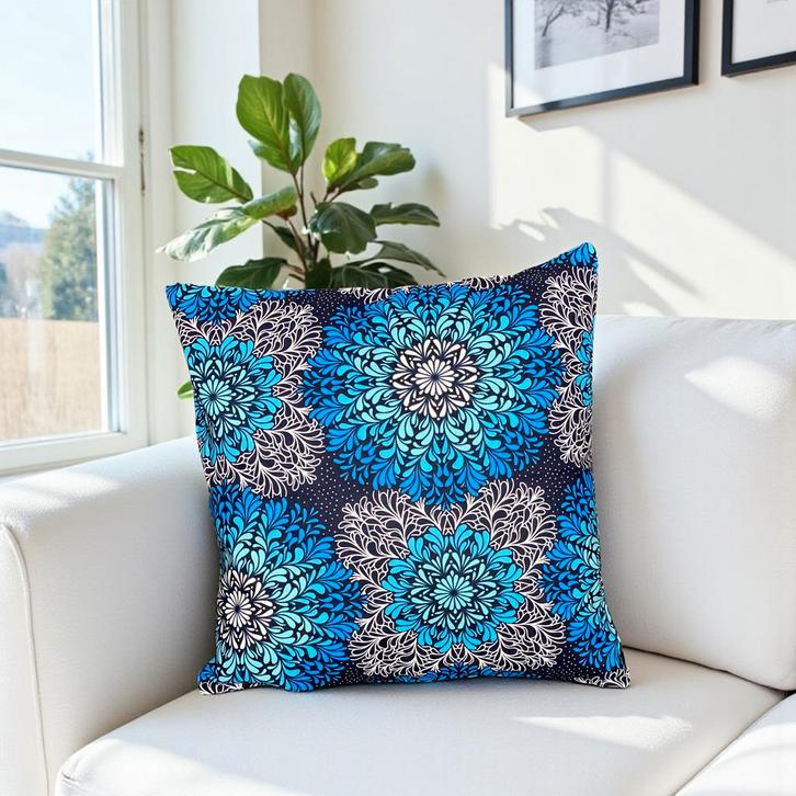 Afrikaans kussen | Blauwe kristal bloemen - Sierkussen 45x45, Huis en Inrichting, Woonaccessoires | Kussens, Nieuw, Ophalen of Verzenden