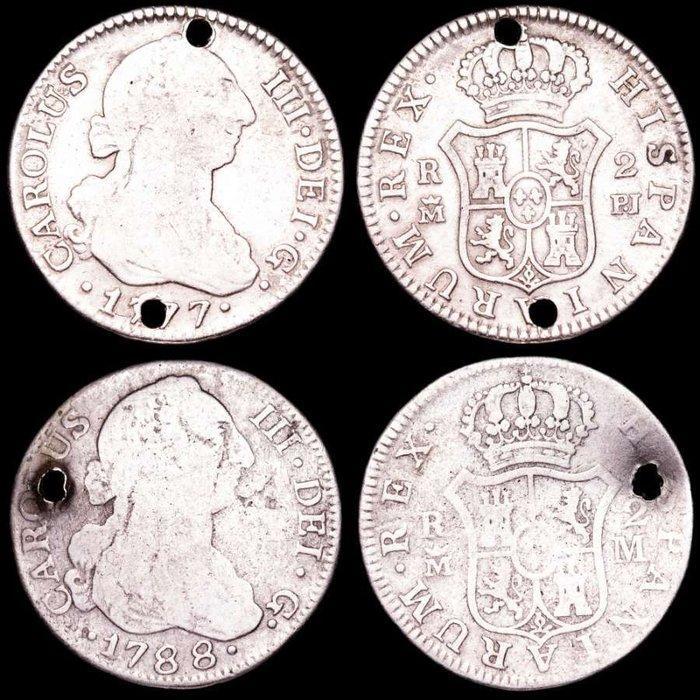 Spanje. Carlos III. 2 Reales España, Borbones - Pareja de 2, Postzegels en Munten, Munten | Europa | Niet-Euromunten