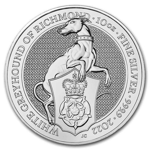 Queens Beast White Greyhound of Richmond - 10 oz 2022, Postzegels en Munten, Munten | Europa | Niet-Euromunten, Losse munt, Zilver
