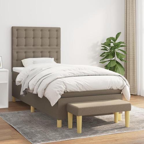 vidaXL Boxspring met matras stof taupe 90x190 cm, Huis en Inrichting, Slaapkamer | Bedden, 90 cm, 190 cm of minder, Eenpersoons