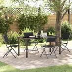 vidaXL Tuin Eetset Vouw 5 pcs Zwart Textilene en staal, Verzenden, Nieuw, Textileen