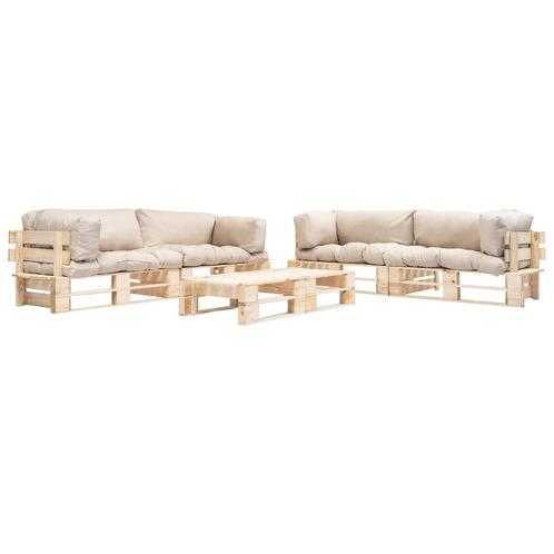 vidaXL 6-delige Loungeset pallet met zandkleurige kussens, Tuin en Terras, Tuinsets en Loungesets, Loungeset, Nieuw, 6 zitplaatsen