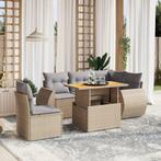 vidaXL 6-delige Loungeset met kussens poly rattan beige, Verzenden, Nieuw, Rotan, Loungeset