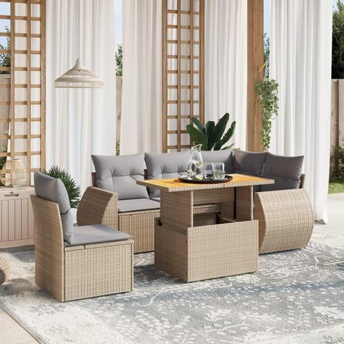 vidaXL 6-delige Loungeset met kussens poly rattan beige, Tuin en Terras, Tuinsets en Loungesets, Loungeset, Nieuw, Rotan, Verzenden