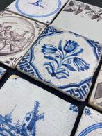 Tegel - Antieke Delfts blauwe tegels met drie tulp, molen,