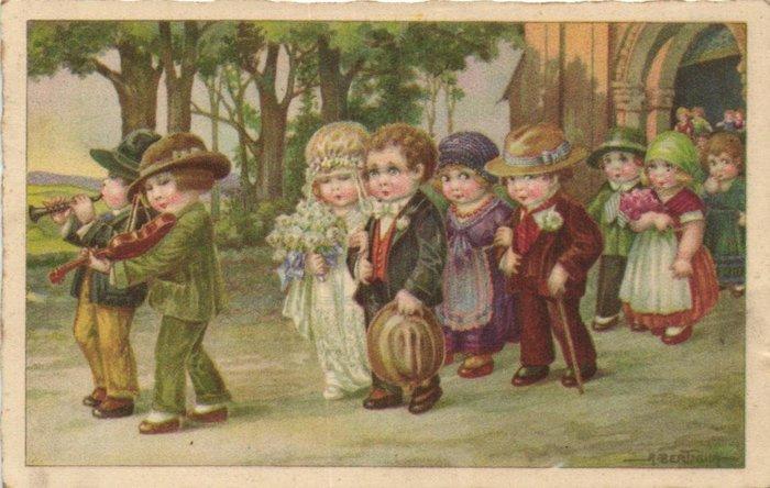 Illustrator A. Bertiglia - Waarbij kinderen, landschappen,, Verzamelen, Ansichtkaarten | Buitenland