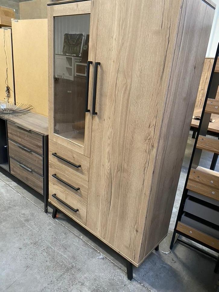 Woody vitrine, natur, Huis en Inrichting, Kasten | Wandmeubels, Nieuw, Met lade(s), Met deur(en), Glas, Metaal, Overige materialen