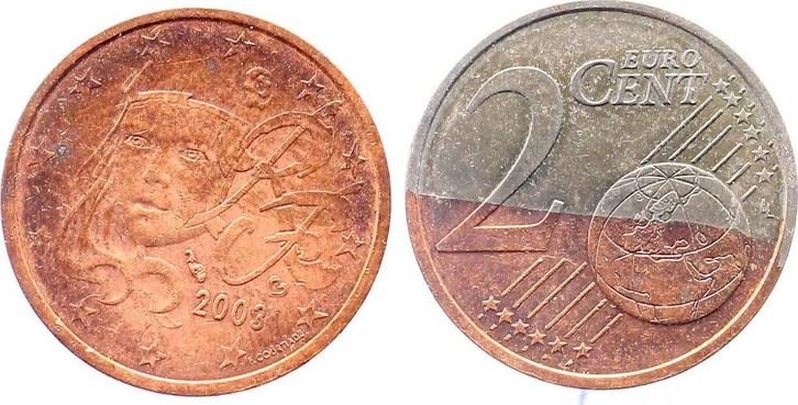 2 Cent Fehlpraegung Frankreich 2003 falsch plattiert, Postzegels en Munten, Munten | Europa | Niet-Euromunten, Verzenden