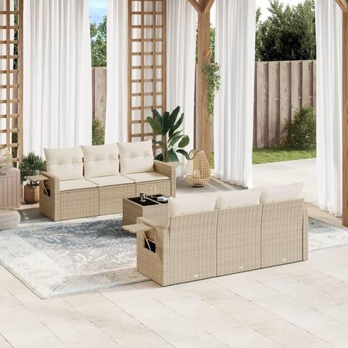 vidaXL 7-delige Loungeset met kussens poly rattan beige, Tuin en Terras, Tuinsets en Loungesets, Loungeset, Nieuw, Rotan, Verzenden