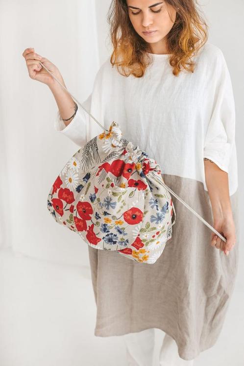 Handgemaakte Linnen emmertas met wilde bloemen -, Sieraden, Tassen en Uiterlijk, Tassen | Schoudertassen