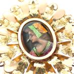 Vintage bicolor gouden hanger met emaille portret, Ophalen of Verzenden, Gebruikt, Goud, Overige merken