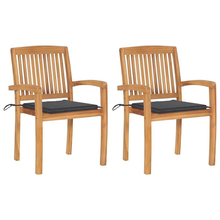 vidaXL Tuinstoelen 2 st met antracietkleurige kussens, Tuin en Terras, Tuinstoelen, Nieuw, Teakhout, Verzenden