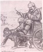 Man trekt Duitse wagen op spotprent (lijst optie), Verzamelen, Militaria | Tweede Wereldoorlog, Verzenden