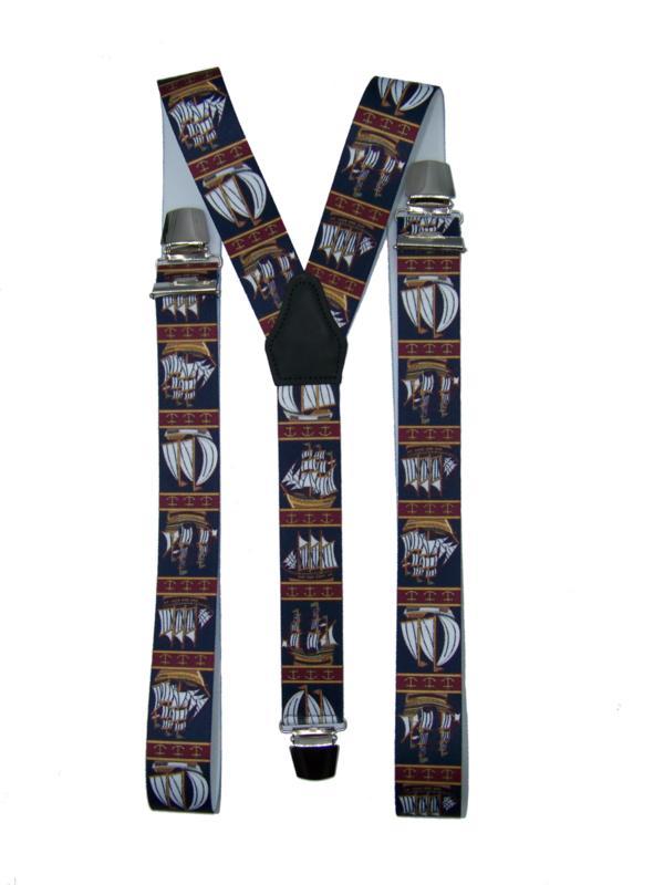Bretels Zeilschip Donkerblauw met extra sterke clips, Kleding | Heren, Riemen en Ceinturen, Nieuw, Verzenden