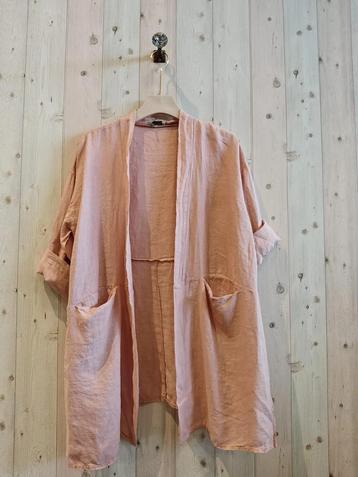 Linnen zomer vest met 7/8 mouwen - ROZE kleur - half lang - beschikbaar voor biedingen