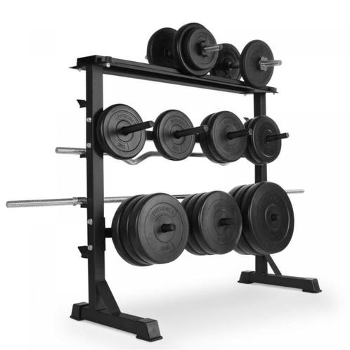 Halter / gewichten opbergrek - Zwart - Max. 300 kg, Sport en Fitness, Fitnessmaterialen, Halterschijven, Nieuw, Armen, Benen, Borst