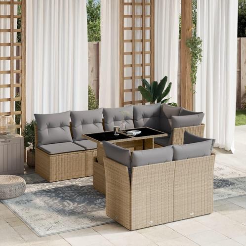 vidaXL 8-delige Loungeset met kussens poly rattan beige, Tuin en Terras, Tuinsets en Loungesets, Loungeset, Nieuw, 8 zitplaatsen