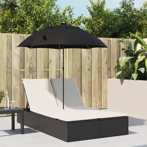vidaXL Ligbed 2-persoons met kussens en parasol poly rattan, Tuin en Terras, Ligbedden, Nieuw, Verzenden