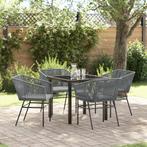 vidaXL 5 Delige Tuin Eetset met Kussens - Grijze Poly Rattan, Tuin en Terras, Verzenden, Nieuw, Rotan