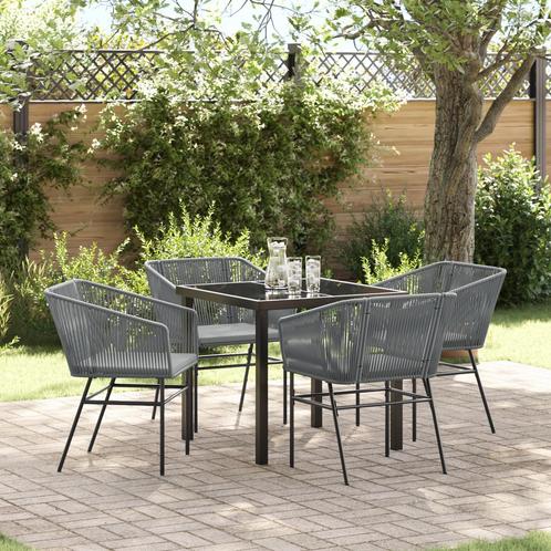vidaXL 5 Delige Tuin Eetset met Kussens - Grijze Poly Rattan, Tuin en Terras, Tuinsets en Loungesets, Nieuw, Rotan, Verzenden