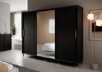 Kledingkast mat zwart 250x62x208 met spiegel schuifdeuren, Nieuw, Modern, 50 tot 75 cm, 200 cm of meer