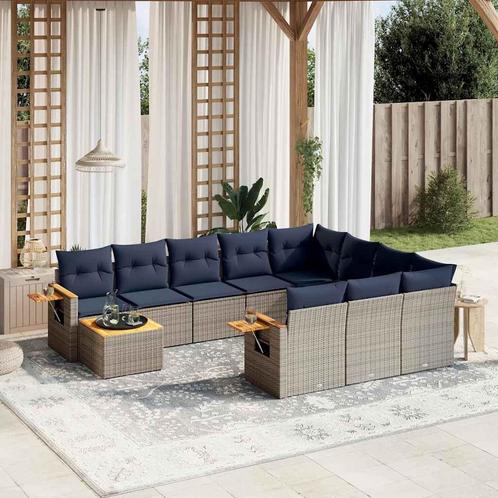 vidaXL 11-delige Loungeset met kussens poly rattan grijs, Tuin en Terras, Tuinsets en Loungesets, Loungeset, Nieuw, Rotan, Verzenden