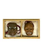 Japanse Netsuke-maskerset van 2GesigneerdNoh-masker &