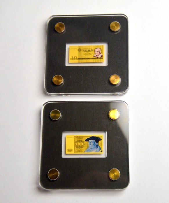 Duitsland. Medal 10 + 100 Deutsche Mark Note - .999 gold (2, Postzegels en Munten, Munten | Europa | Niet-Euromunten