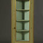 Smalle hoge Louis Seize hoekkast in salie- en residagroen ca, Antiek en Kunst, Ophalen of Verzenden