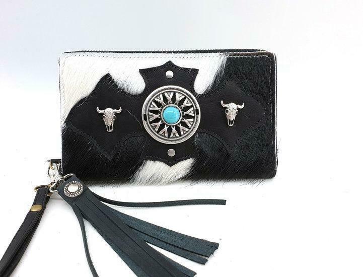 Koeienhuid dames portemonnee groot met Metal YKK rits, Sieraden, Tassen en Uiterlijk, Portemonnees, Verzenden