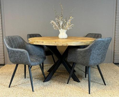 Combideal Eetkamerset: Ronde Mangohouten Eettafel 130 cm met, Huis en Inrichting, Tafels | Eettafels, Nieuw, Ophalen of Verzenden