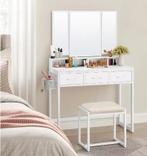 Make-uptafel met 3-lade, Inklapbare Spiegel en Kruk, Verzenden, Nieuw
