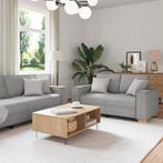 vidaXL 3-delige bankstel met kussens in cloud grijs stof, Huis en Inrichting, Banken | Bankstellen, Verzenden, Nieuw, Minder dan 150 cm