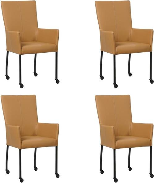 Set van 4 Bruine leren moderne eetkamerstoelen - met armleun, Huis en Inrichting, Stoelen, Vier, Overige kleuren, Nieuw, Leer