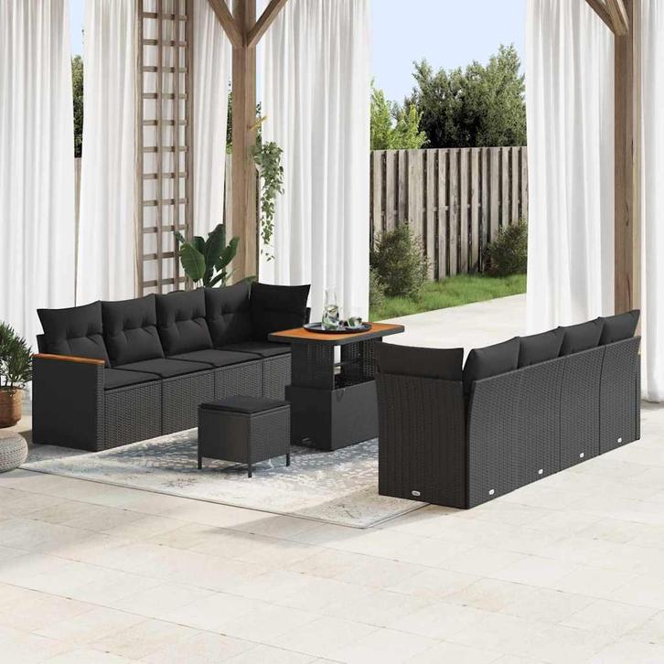 vidaXL Tuin Sofa Set met kussen 11 pcs Zwart Poly riet, Tuin en Terras, Tuinsets en Loungesets, Nieuw, Rotan, Verzenden