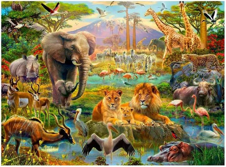 Ravensburger puzzel Dieren van de savanne - legpuzzel - 200, Hobby en Vrije tijd, Denksport en Puzzels, Zo goed als nieuw, Ophalen of Verzenden