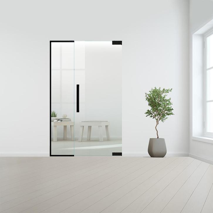 Glazen binnendeur met zijlicht zonder kozijn zwart beslag-Re, Doe-het-zelf en Verbouw, Glas en Ramen, Nieuw, Ophalen of Verzenden