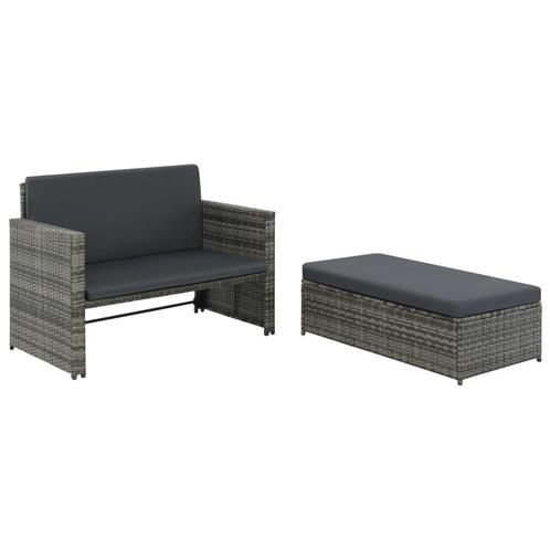 vidaXL 2-delige Loungeset met kussens poly rattan grijs, Tuin en Terras, Tuinsets en Loungesets, Loungeset, Nieuw, Rotan, Verzenden