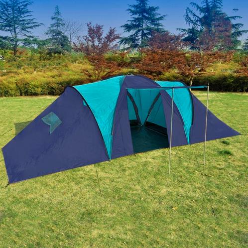 Kampeertent voor 9 personen polyester donkerblauw en blauw, Caravans en Kamperen, Kampeeraccessoires, Nieuw, Verzenden