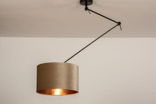 Rietveld Hanglampen - Zwart, Taupe, Koper - Stof, Metaal, Huis en Inrichting, Lampen | Hanglampen, Verzenden